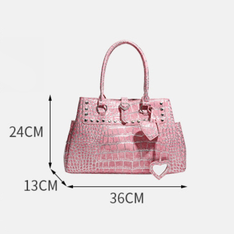 Y2K Style Metal Hardware Studded Heart Solid Color Rivet Pu Women's Square Handbags