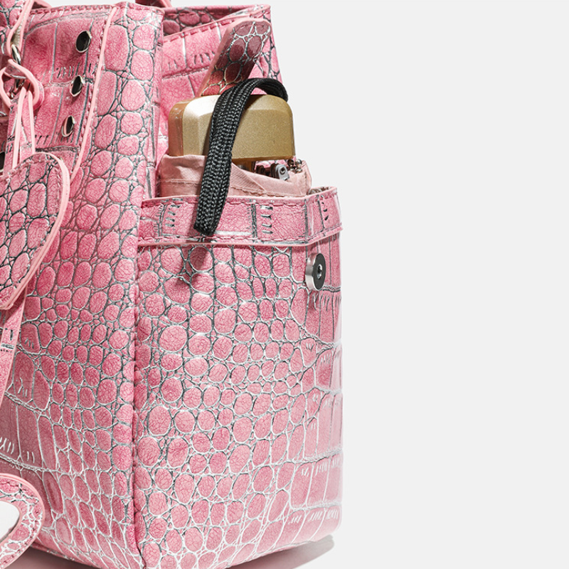 Y2K Style Metal Hardware Studded Heart Solid Color Rivet Pu Women's Square Handbags h5Picture6