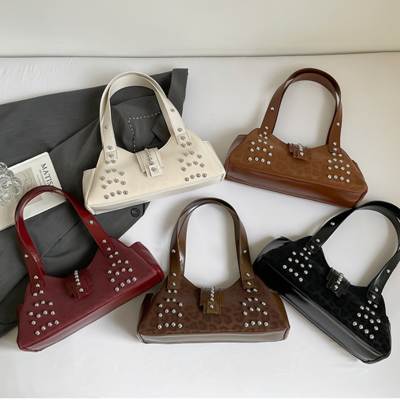 Streetwear Style Studded Leopard Print Rivet Pu Women's Square Shoulder Bags h5Picture2