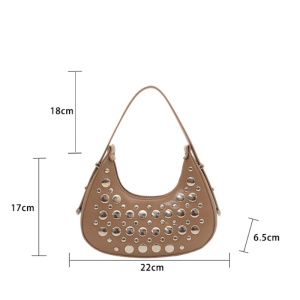 Streetwear Style Metal Hardware Studded Solid Color Rivet Pu Women's Underarm Shoulder Bags h5 Picture7