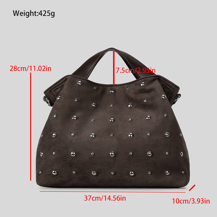 Casual Style Metal Hardware Studded Solid Color Rivet Suede Women's Square Bag Handbags h5Picture7