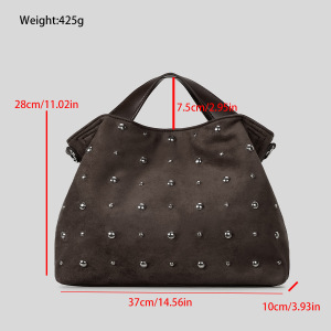 Casual Style Metal Hardware Studded Solid Color Rivet Suede Women's Square Bag Handbags h5 Picture7