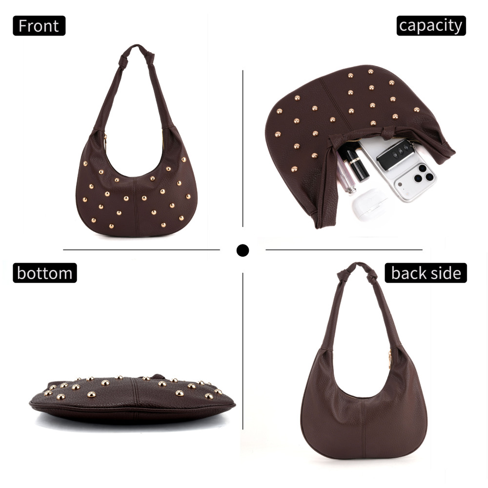 Casual Style Metal Hardware Studded Solid Color Rivet Pu Women's Underarm Shoulder Bags h5Picture6
