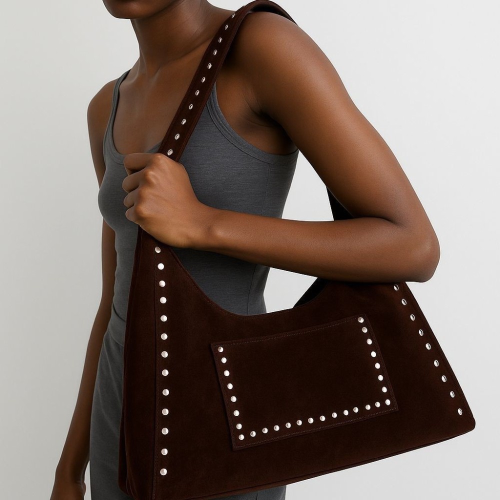Casual Style Metal Hardware Studded Solid Color Rivet Suede Women's Square Shoulder Bags h5Picture2