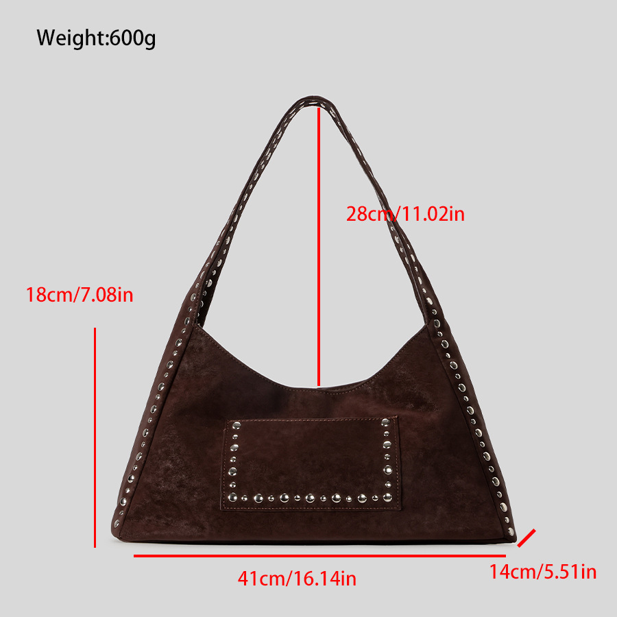 Casual Style Metal Hardware Studded Solid Color Rivet Suede Women's Square Shoulder Bags h5Picture7