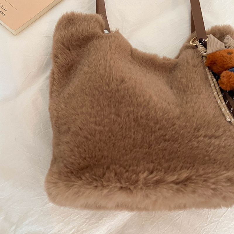 Casual Style Fluffy Solid Color Imitation Fur Women's Square Shoulder Bags h5Picture4