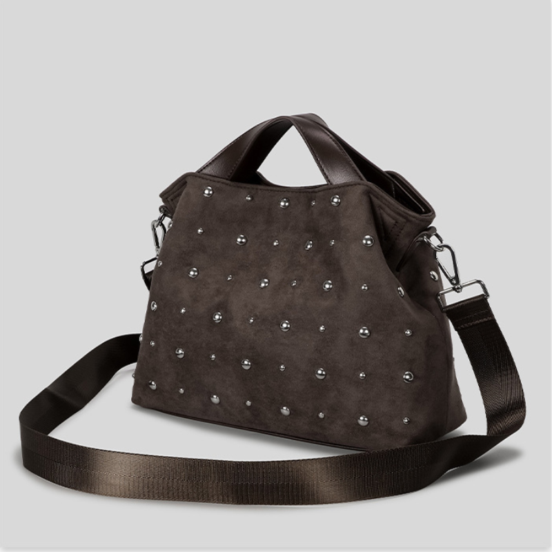 Casual Style Metal Hardware Studded Solid Color Rivet Suede Women's Square Bag Handbags h5Picture6