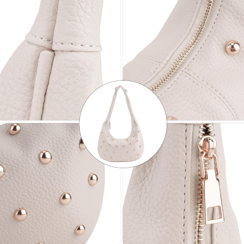 Casual Style Metal Hardware Studded Solid Color Rivet Pu Women's Underarm Shoulder Bags h5Picture8