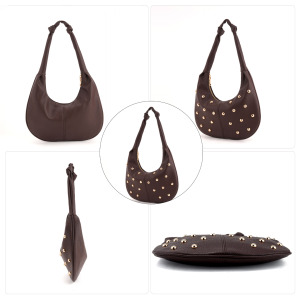 Casual Style Metal Hardware Studded Solid Color Rivet Pu Women's Underarm Shoulder Bags h5 Picture5