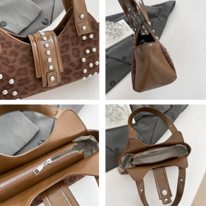Streetwear Style Studded Leopard Print Rivet Pu Women's Square Shoulder Bags h5 Picture8