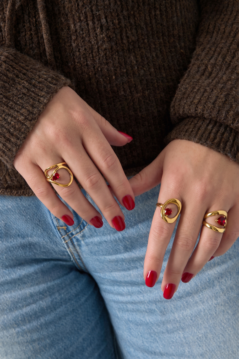 Statement-Ringe Aus Edelstahl, Unregelmäßige Form, Lässig-Schlichte Serie, Damenschmuck Bild2