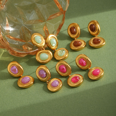 Orecchini Pendenti Da Donna Della Serie Romantic In Acciaio Inossidabile, Impermeabili, Color Oro E Resina.