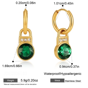 Luxurious Series Elegant Lock Stainless Steel Waterproof   Gold Color  Zircon Women's Drop Earrings h5 