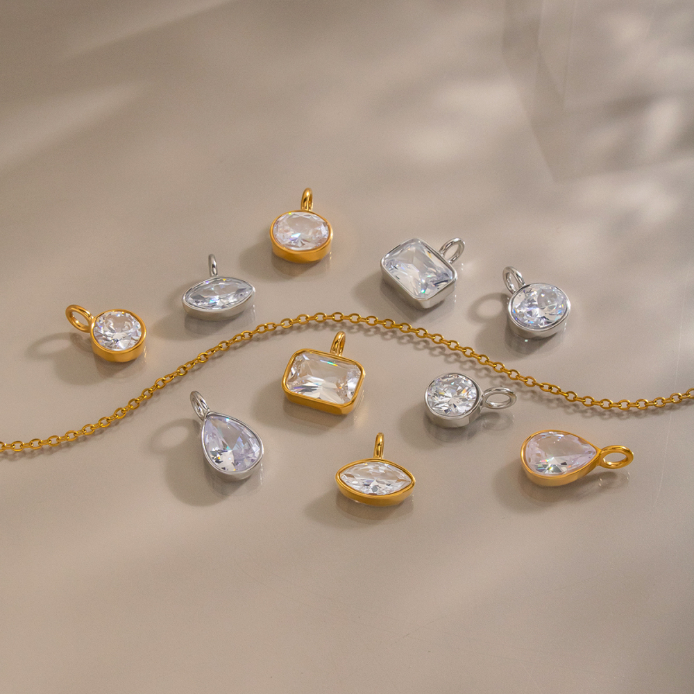 Geometric Shape Stainless Steel Waterproof Gold Color Zircon Women's Pendants Picture2