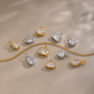 Geometric Shape Stainless Steel Waterproof Gold Color Zircon Women's Pendants h5 Picture2