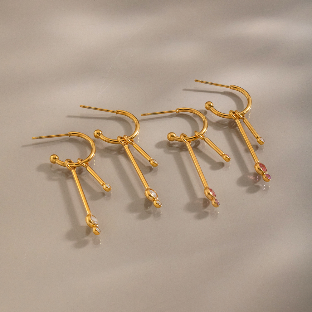 Orecchini Pendenti Da Donna In Acciaio Inossidabile Color Oro, Dalla Forma Geometrica E Impermeabili. Immagine2