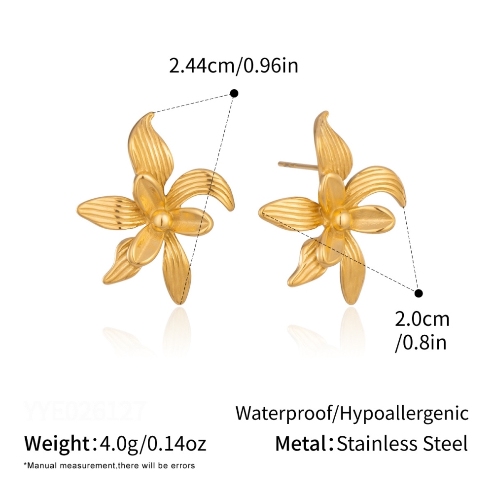 Flower Shape Stainless Steel Waterproof Gold Color Women's Stud Earrings