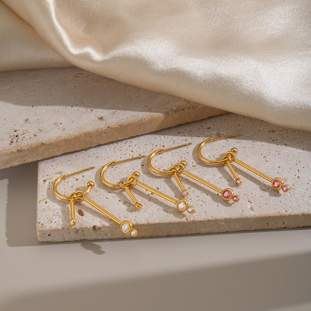 Orecchini Pendenti Da Donna In Acciaio Inossidabile Color Oro, Dalla Forma Geometrica E Impermeabili. Immagine3