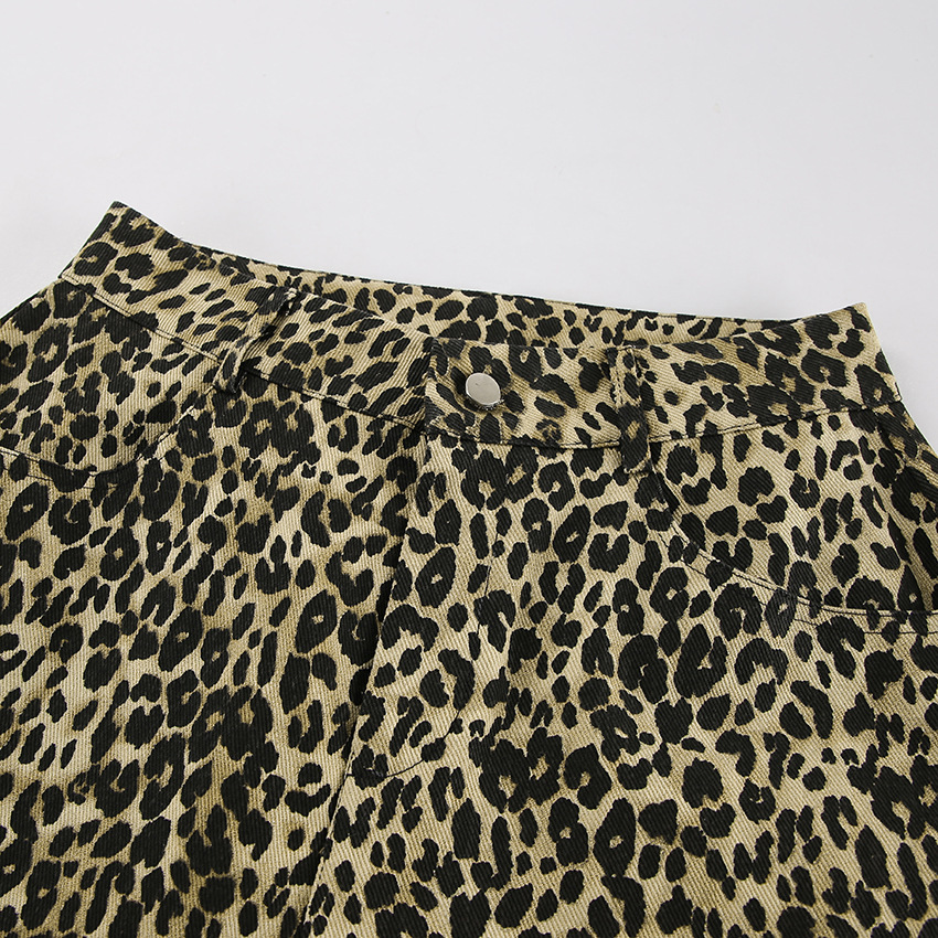 Retro Color Clash Leopard Print Straight Cotton Pants h5Picture6
