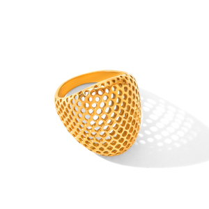 Simple Series Daily Hollowed-Out Woven Stainless Steel Waterproof Gold Color Statement Rings h5