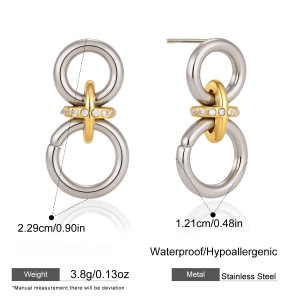 Simple Casual Circle Mixed Gold Color And Silver Colors Stainless Steel Waterproof Gold Color Women's Stud Earrings h5