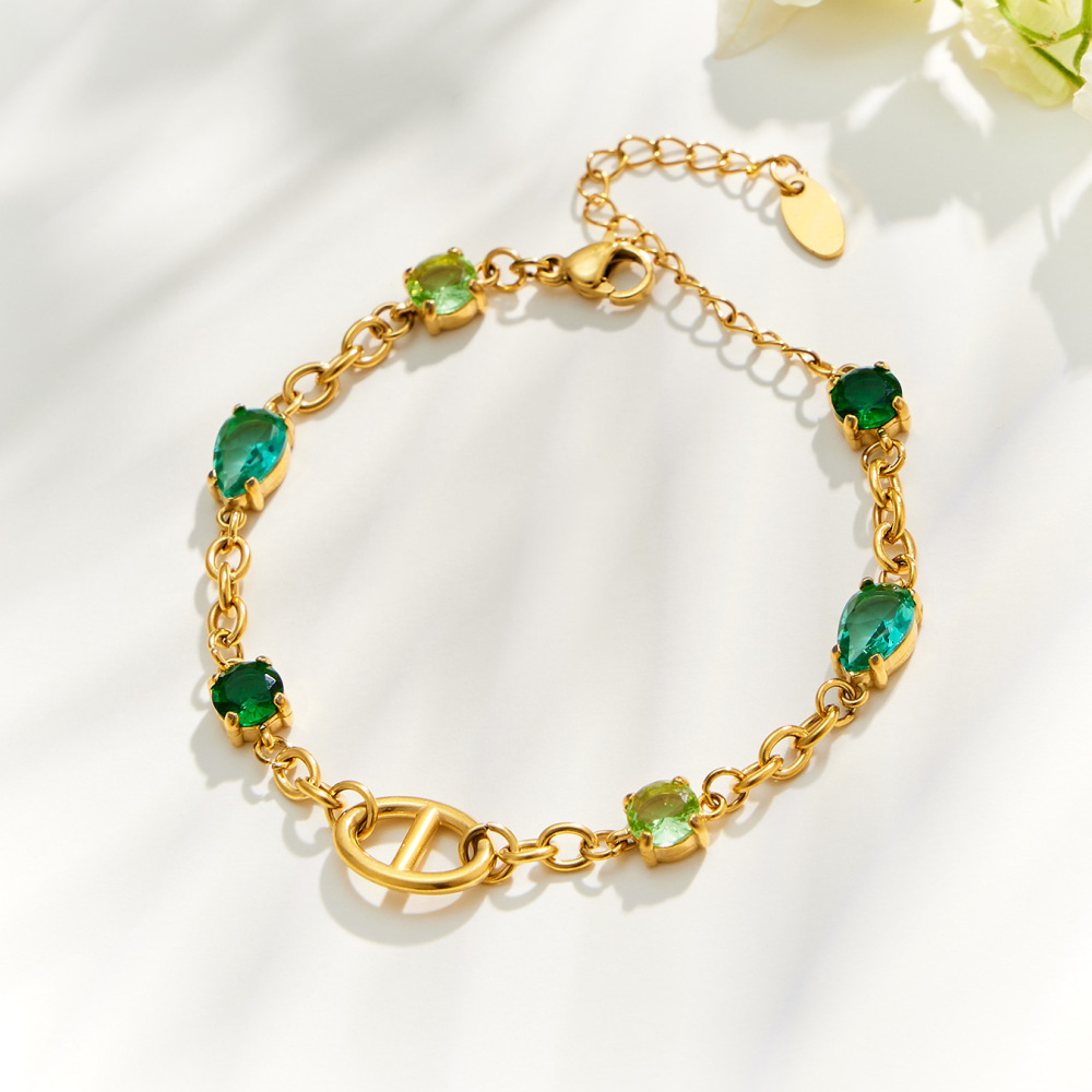 Bracciale Da Donna A Catena Simple Series In Acciaio Inossidabile Impermeabile Color Oro Con Zirconi Immagine4