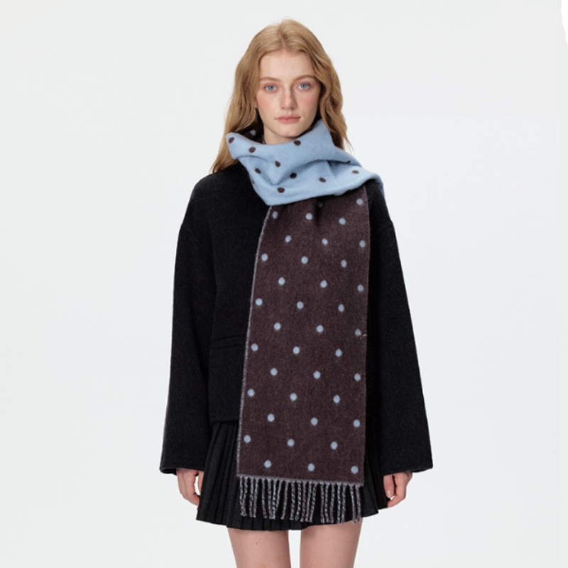 Simple Series Sweet Polka Dots Tassel Mixed Color Wool Polyester Blend Winter Scarves h5Picture5