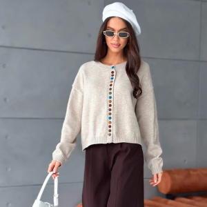 Casual Color Clash Button Straight Knit Cardigan h5