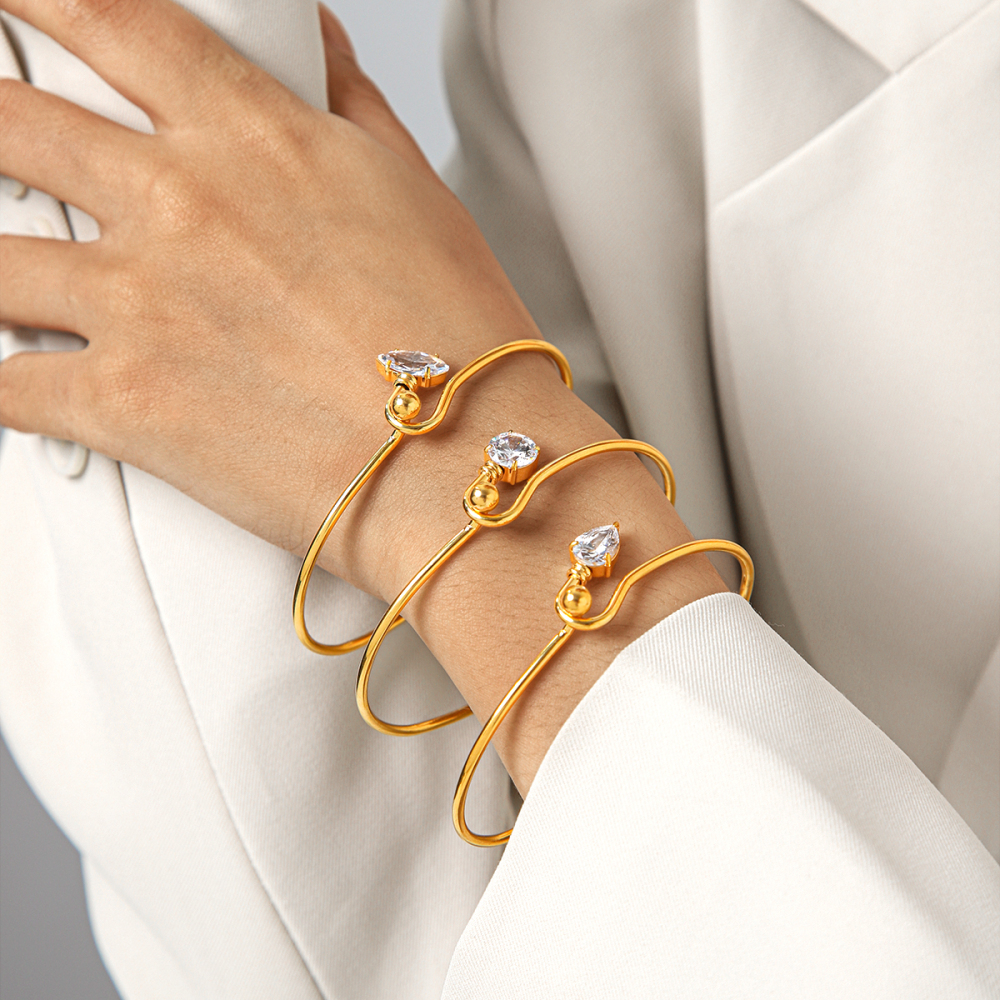 Luxurious Series Stainless Steel Waterproof Gold Color Zircon Bangles Picture4