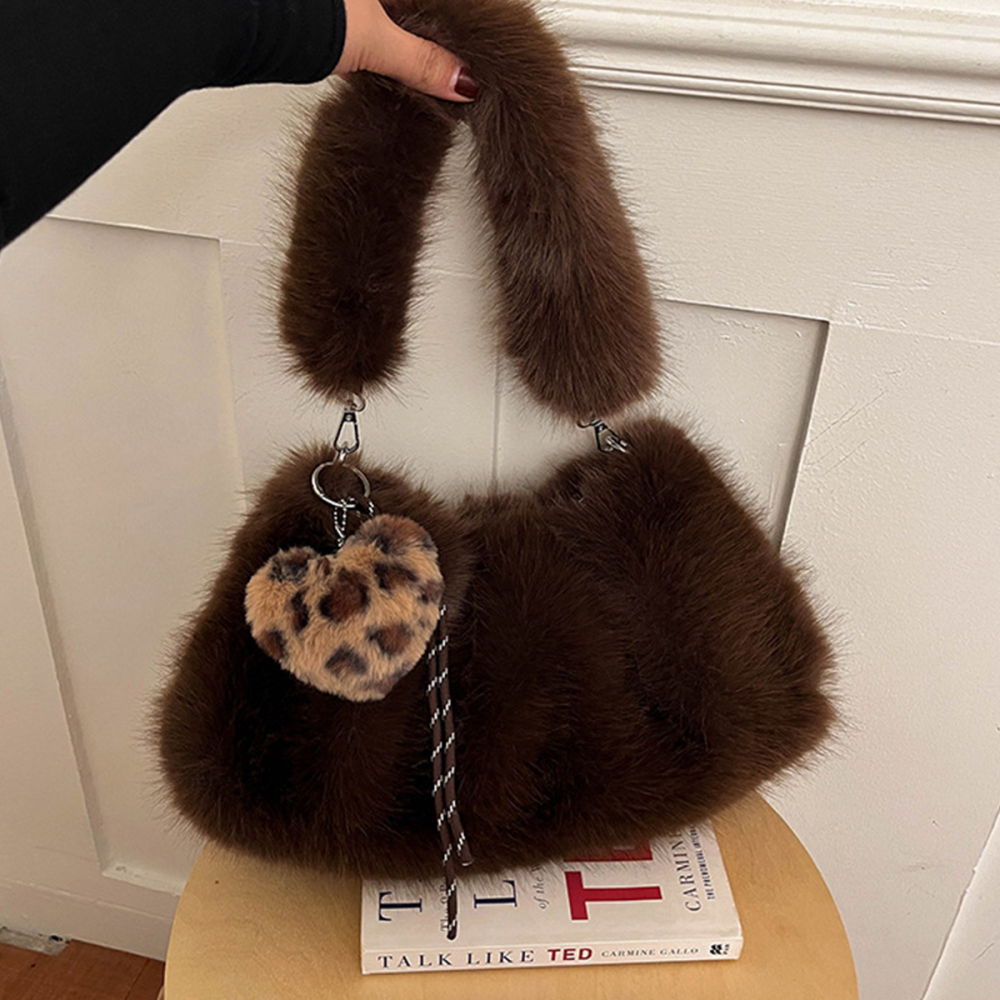 Y2K Style Solid Color Plush Women's Handbags h5Picture3