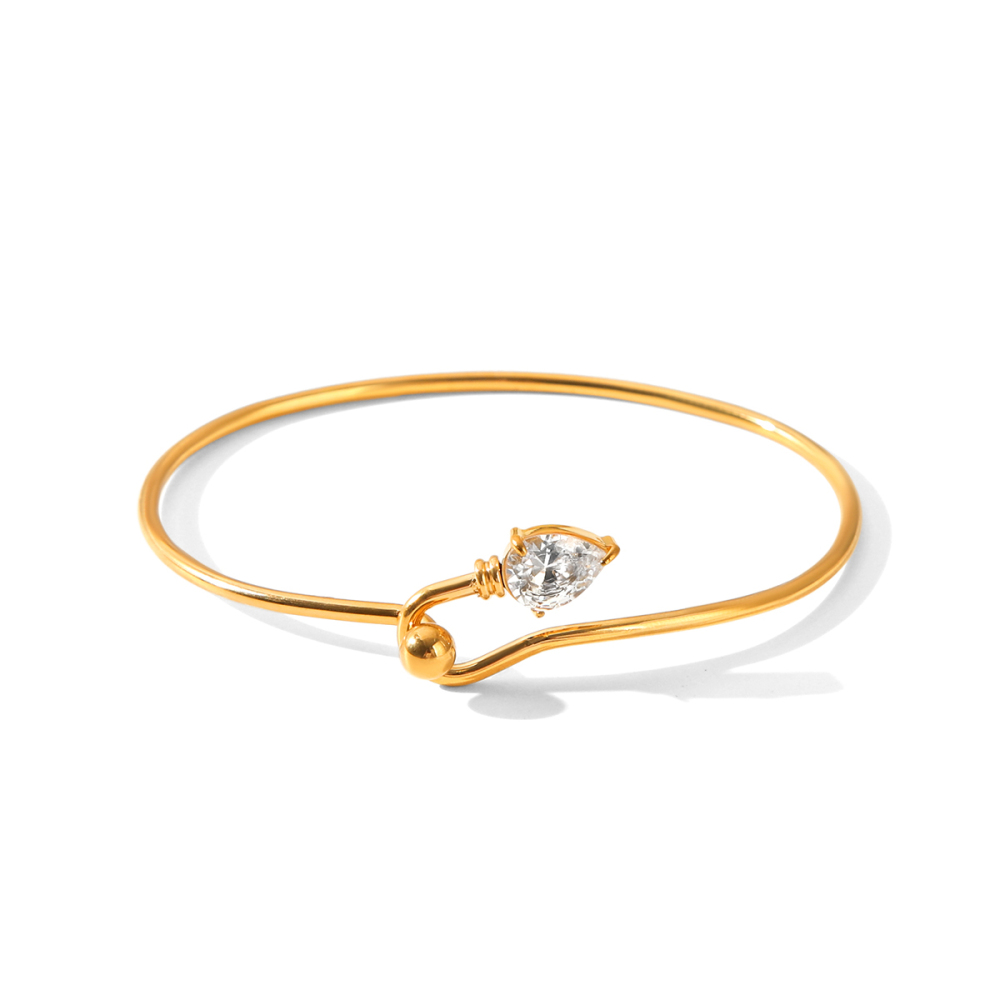 Luxurious Series Stainless Steel Waterproof Gold Color Zircon Bangles 