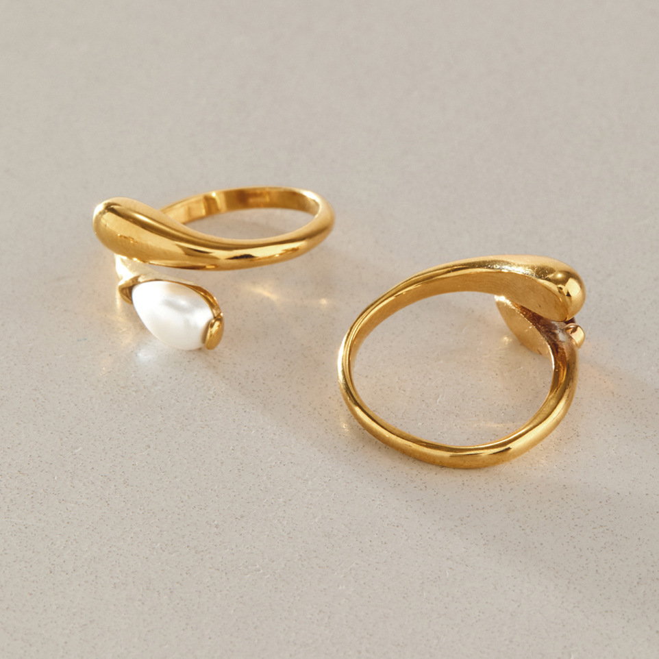 Simple Irregular Shape Stainless Steel Waterproof Gold Color Natural Stone Statement Rings h5Picture4
