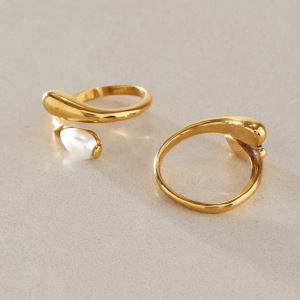 Simple Irregular Shape Stainless Steel Waterproof Gold Color Natural Stone Statement Rings h5 Picture4
