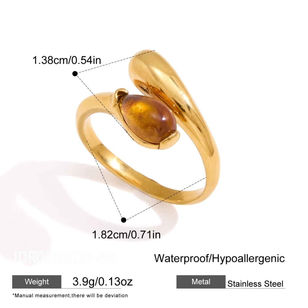 Simple Irregular Shape Stainless Steel Waterproof Gold Color Natural Stone Statement Rings