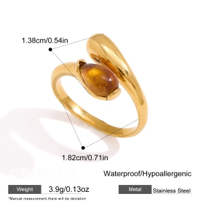 Simple Irregular Shape Stainless Steel Waterproof Gold Color Natural Stone Statement Rings h5