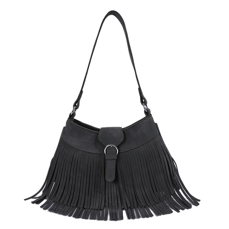 Casual Style Metal Hardware Tassel Solid Color Tassel Suede Women's Square Shoulder Bags