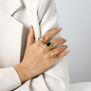 Anelli Da Donna Simple Series Daily Droplet In Acciaio Inossidabile Color Oro Impermeabile Con Zirconi h5 Immagine4