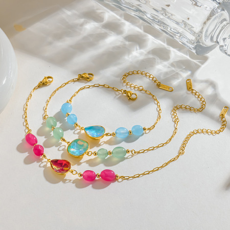 Luxuriöse Serie: Süße Tropfen, Unregelmäßige Form, Edelstahl, Wasserdicht, Goldfarbenes Damen-Kettenarmband