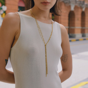 Solid Color Stainless Steel Waterproof Gold Color Women's Long Necklaces h5 Picture2