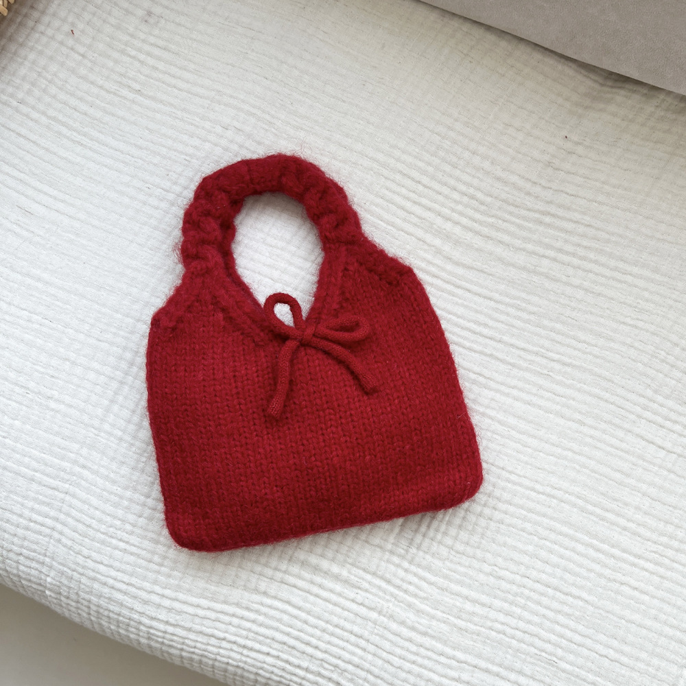 Casual Style Fluffy Woven Bow Knot Solid Color Woven Polyester Women's Square Handbags