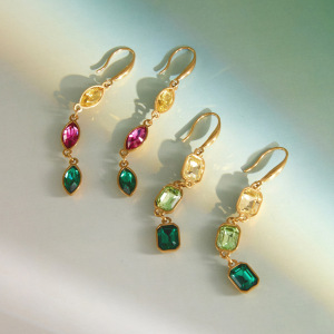 Luxurious Series Tassel Stainless Steel Waterproof Gold Color Zircon Women's Dangle Earrings h5 Picture2