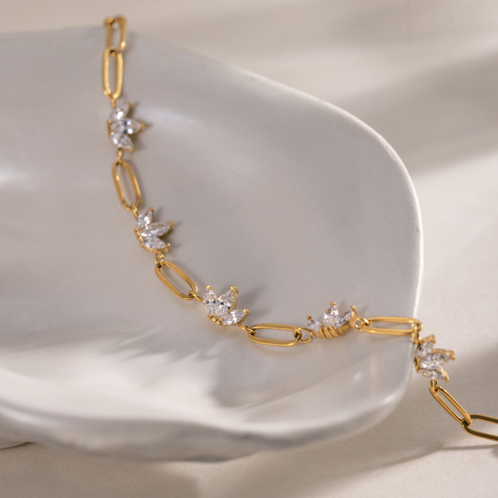 Flower Stainless Steel Waterproof Gold Color Zircon Women's Chain Bracelets Picture3
