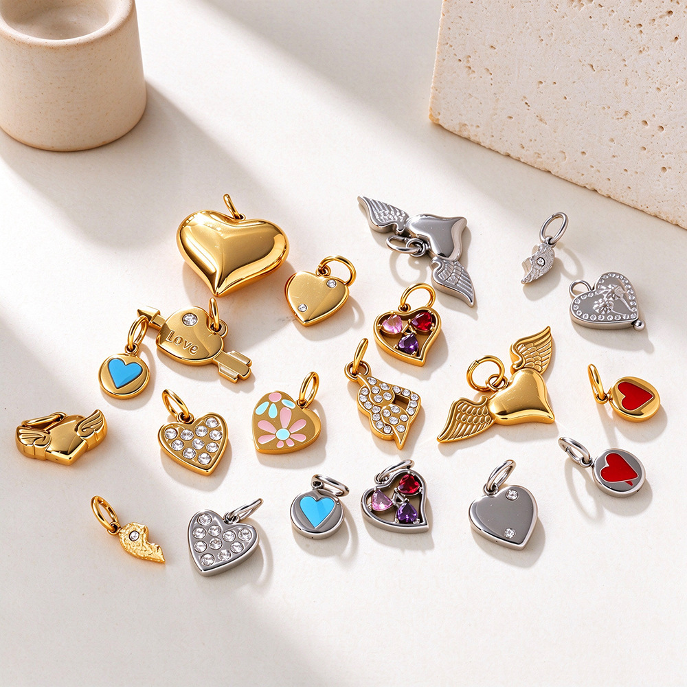 Simple Series Daily Diy Heart Stainless Steel Waterproof Gold Color Pendants h5Picture3
