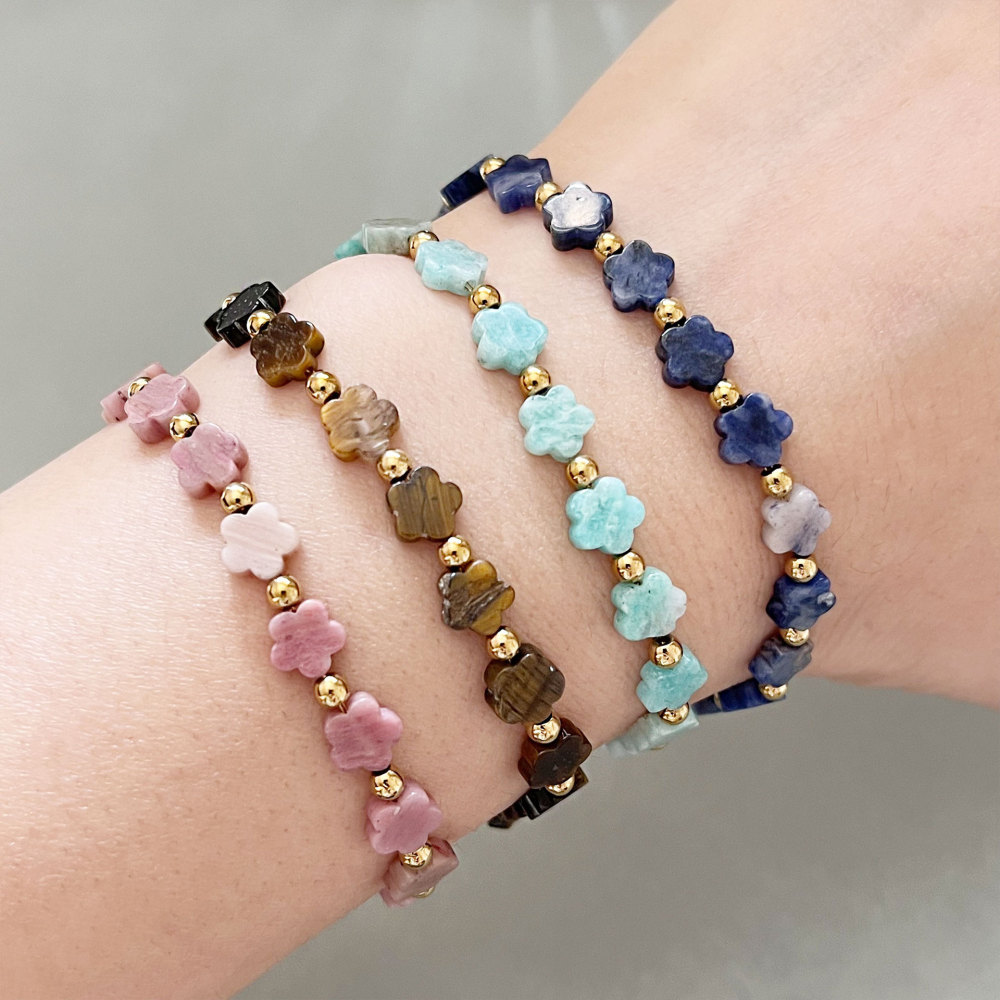 Simple Series Elegant Chain Clover Stainless Steel Waterproof Gold Color Natural Stone Women's Beaded Bracelets h5Picture3
