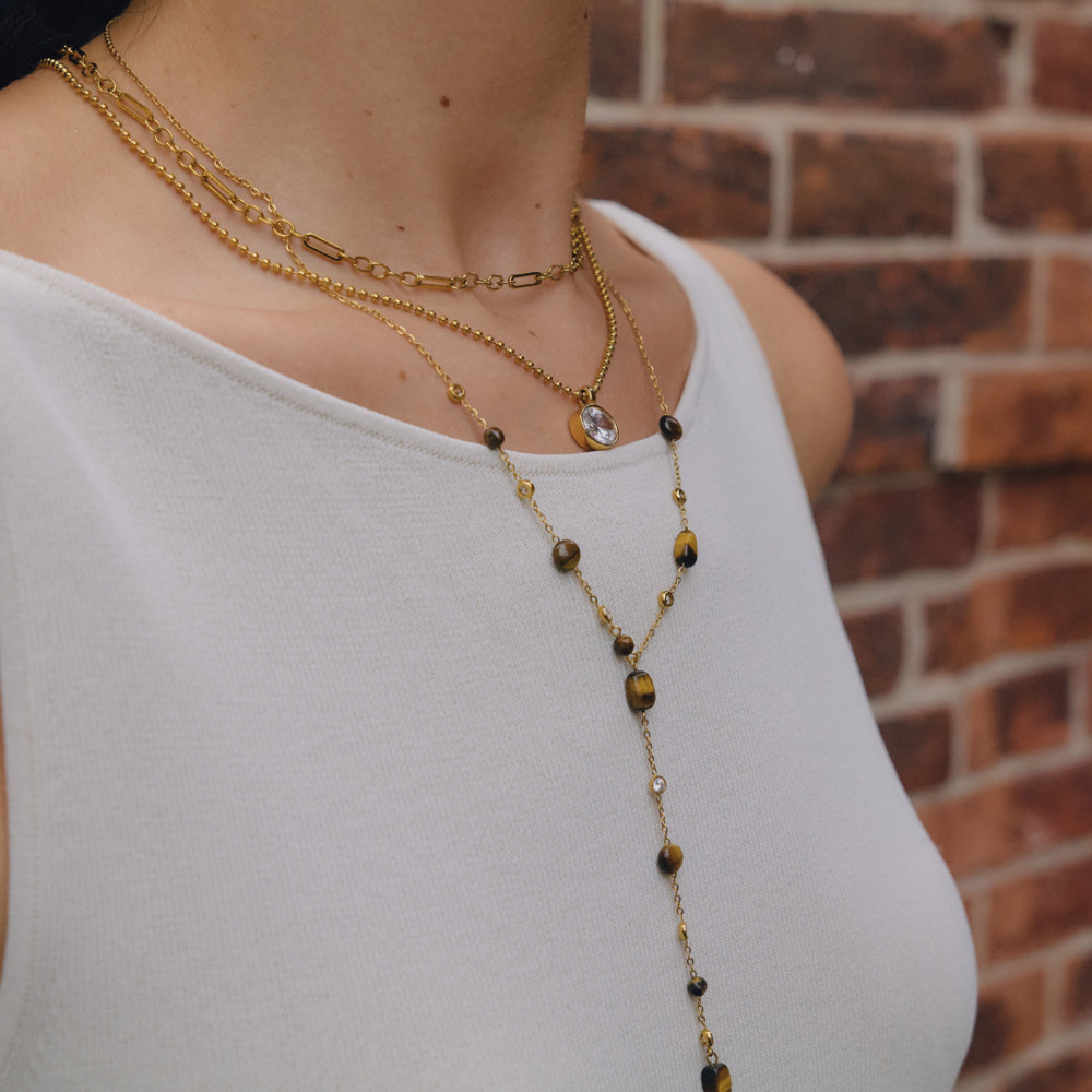 Conjuntos De Collares Para Mujer Con Cuentas Y Piedras Naturales Color Oro Imagen3