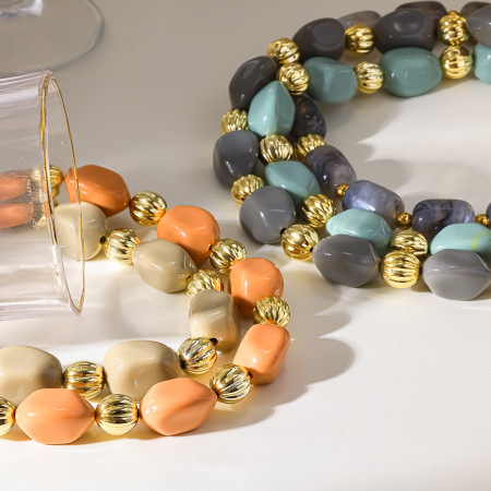 Luxe Serie Retro Kralen Met Onregelmatige Vorm, Goudkleurige Hars, Dameskralenkettingen 2