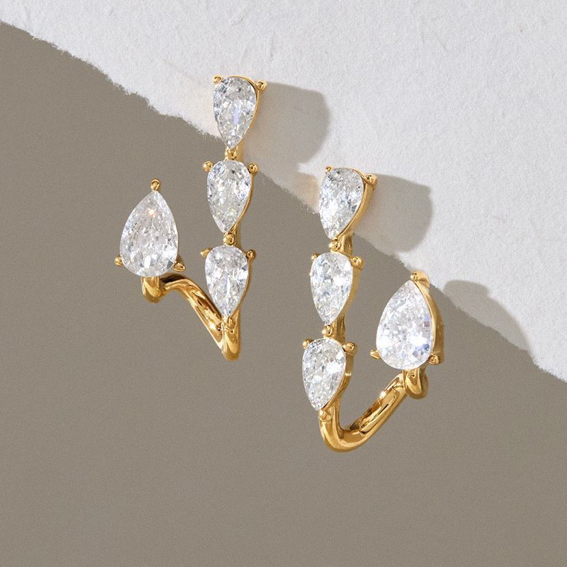 Simple Series Droplet Patchwork Stainless Steel Waterproof   Gold Color  Zircon Women's Stud Earrings Picture3