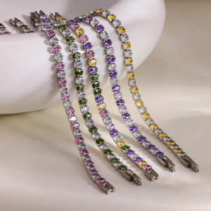 Luxurious Series Elegant Ellipse Shape Geometric Shape Stainless Steel Waterproof Gold Color Zircon Women's Chain Bracelets h5 Picture3