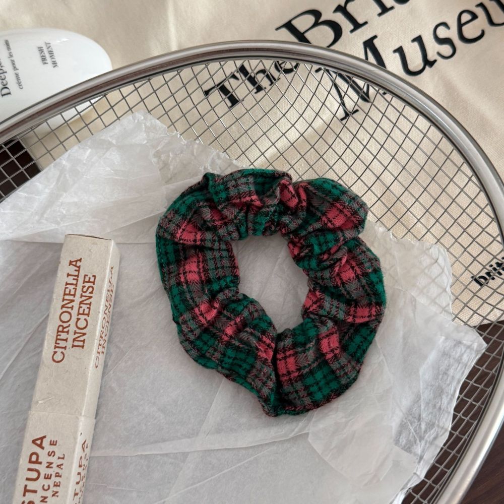Simple Series Casual Christmas Plaid Mixed Color Fabric Scrunchies