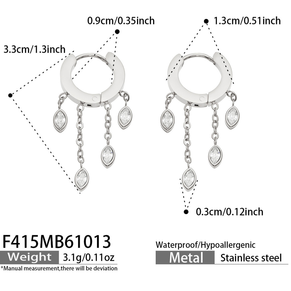 Simple Series Daily Droplet Chain Edelstahl Wasserdicht Goldfarben Zirkon Damen Ohrhänger 